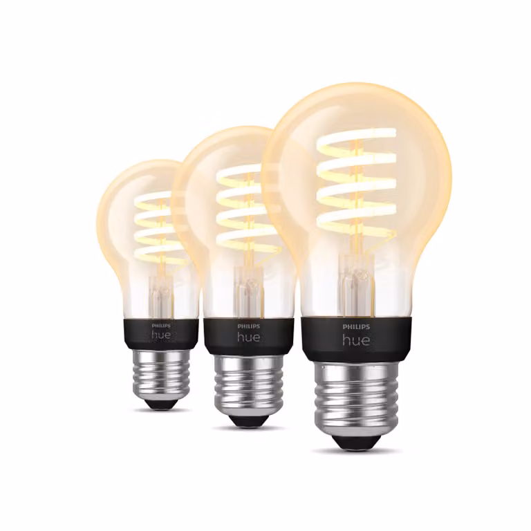 Pack de 3 bombillas inteligentes Philips Hue Filament White Ambiance LED E27 regulables con Bluetooth y Zigbee compatibles con Alexa, Google Assistant y Apple HomeKit