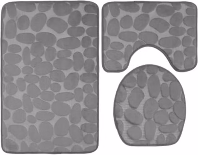 Juego de 3 Alfombrillas de Baño XISRENS de Felpa Ultrasuave, Antideslizante y Absorbente con Alfombrilla en Forma de U y Funda para Asiento de Inodoro, Color Gris y Diseño Moderno
