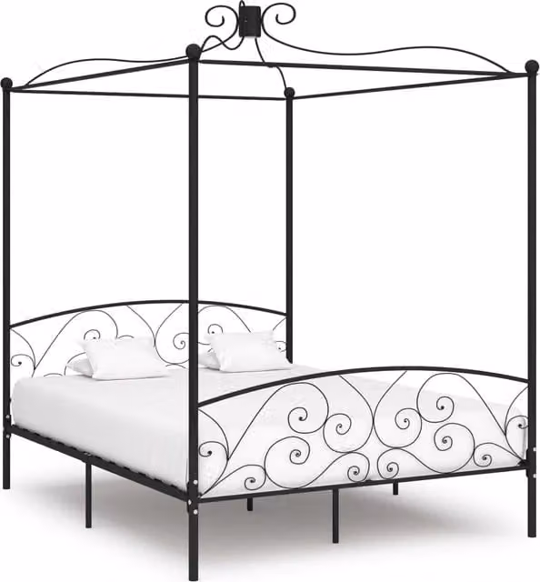 Estructura de cama con dosel de metal negra vidaXL An/P/Al: 160 x 200 x 227 cm