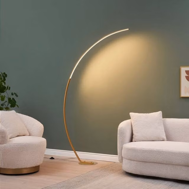 Lámpara de pie de arco LED regulable Kosilum en color latón y materiales de aluminio y metal, Altura: 184 cm