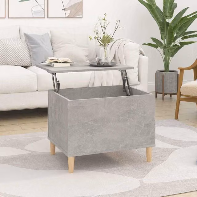 Mesa de centro Maison Exclusive de madera y MDF con acabado gris hormigón y mecanismo elevador, An/P/Al: 60 x 44,5 x 45 cm