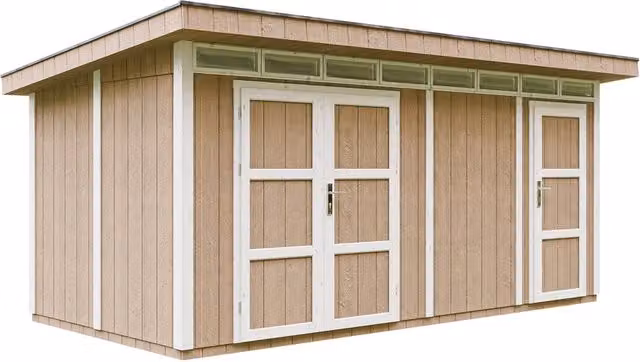 Caseta de jardín Timbela M905C de madera Smartside color Terra Brown para garaje o moto, An/P/Al: 279 x 530 x 237 cm
