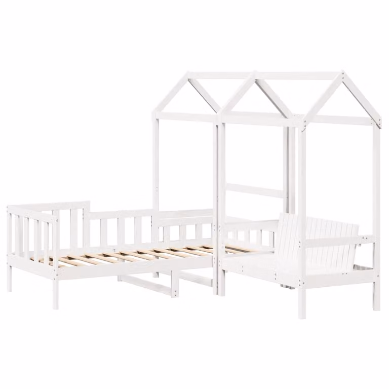 Set de sofá cama con banco y estructura de madera de pino blanca vidaXL An/P/Al: 80 x 200 cm