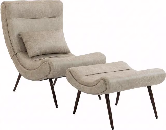 Sillón con Reposapiés HOMCOM en Leathaire Blanco Crema con Respaldo Curvo y Cojín Lumbar y Patas de Acero