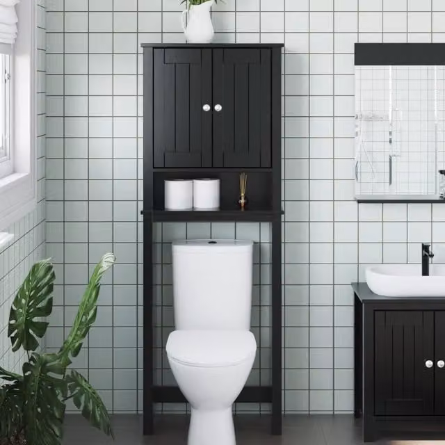 Mueble para inodoro Maison exclusive de madera maciza de pino en color negro, estilo rústico, An/P/Al: 60 x 27 x 164,5 cm
