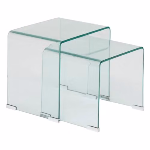 Juego de 2 mesas nido Lenia de Atmosphera con superficie de vidrio templado transparente y diseño moderno para salón o recibidor, An/P/Al: 51 x 47 x 30 cm