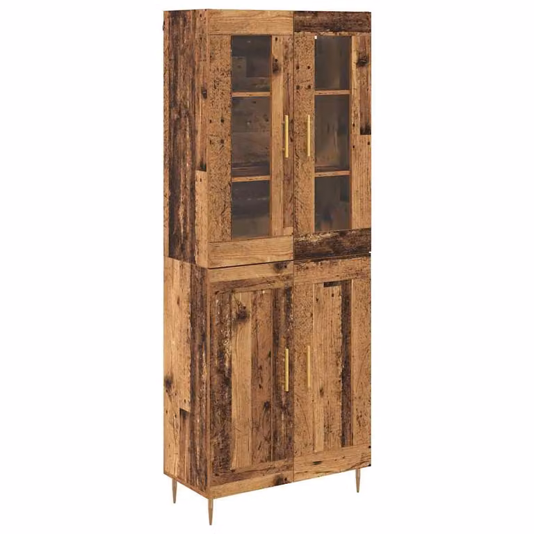 Set de 2 aparadores altos vidaXL de madera y cristal en color marrón y dorado para salón, An/P/Al: 69,5 x 34 x 180 cm