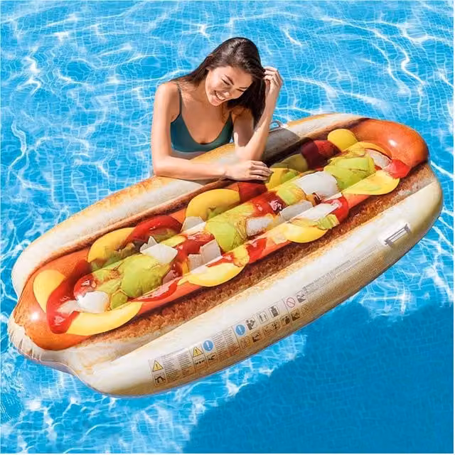 Colchón inflable para piscina Trade Shop Traesio con estampado de hot-dog en PVC multicolor, An: 108 cm, Al: 89 cm
