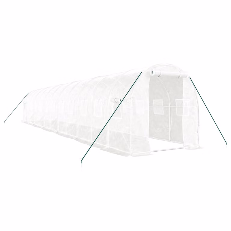 Invernadero vidaXL con estructura de acero galvanizado blanco y ventanas de plástico de 24 m² (An/P/Al: 12 x 2 x 2 m)