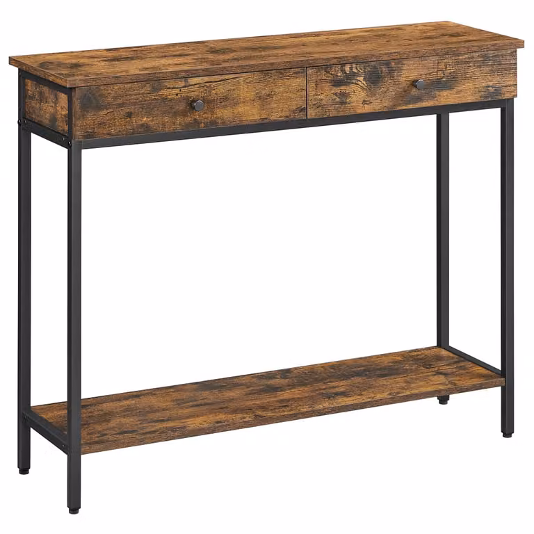 Mesa de consola VASAGLE de estilo industrial con 2 cajones, marco de acero y acabado marrón rústico y negro, An/P/Al: 80 x 30 x 16,2 cm