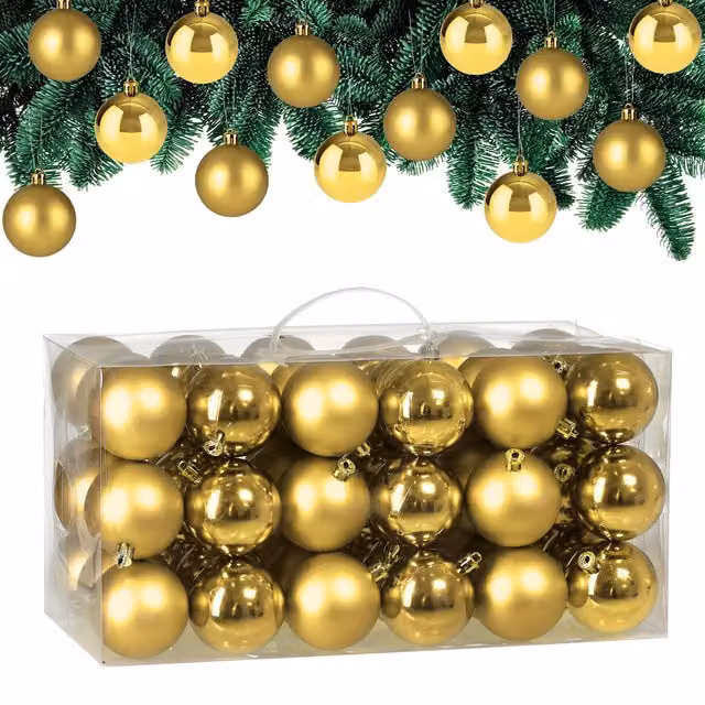 Set de 54 bolas de Navidad redondas de Casaria en color dorado para tu árbol