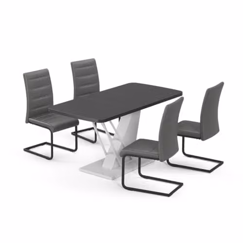 Set de comedor Vicco Fenaro con mesa rectangular y 4 sillas, Negro, Blanco y Gris, An/P: 120 x 80 cm
