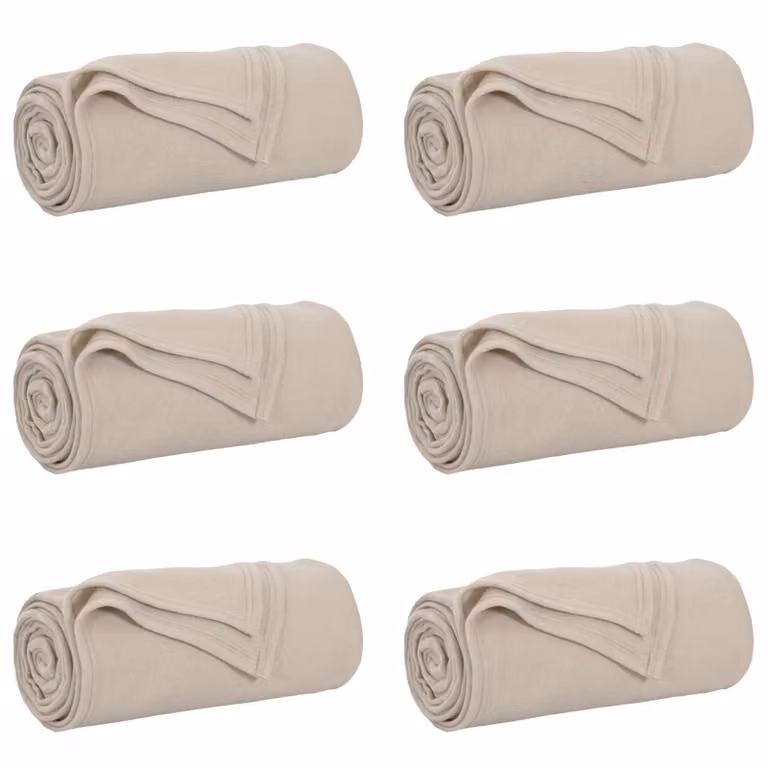 Set de 6 mantas de sofá de lana tipo fleece de vidaXL, color beige, An/P: 240 x 220 cm