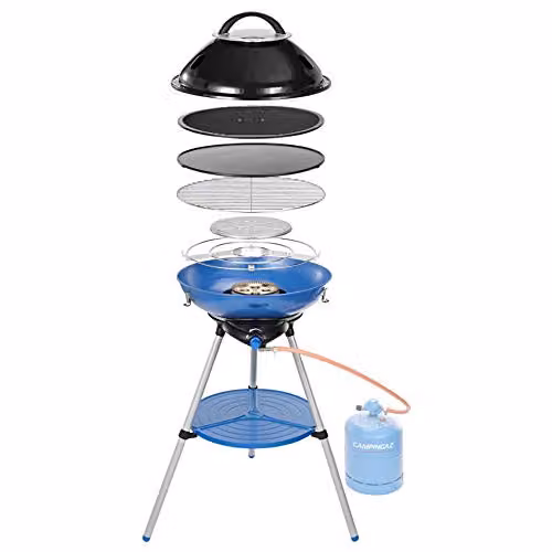 Campingaz Party Grill 600 barbacoa de sobremesa a gas con termómetro y encendido piezoeléctrico, azul