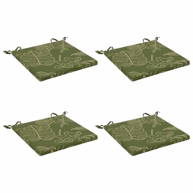 Set de 4 cojines de asiento cuadrados vidaXL SOEST en color verde, fabricados en poliéster con funda extraíble y resistencia a los rayos UV