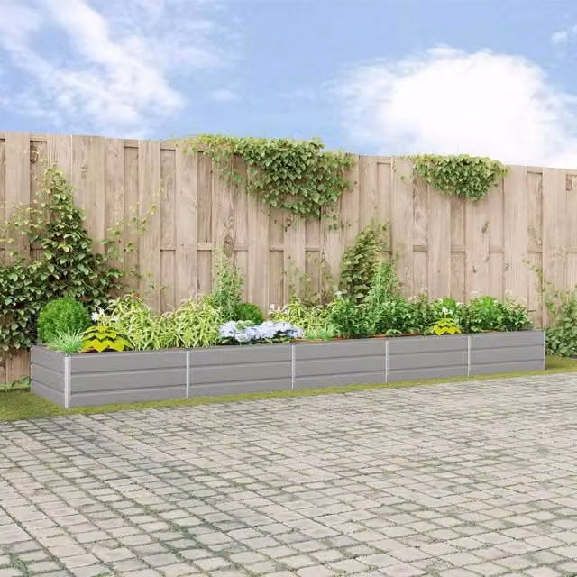 Jardinera de acero galvanizado Maison Exclusive en gris claro, An/P/Al: 480 x 100 x 45 cm
