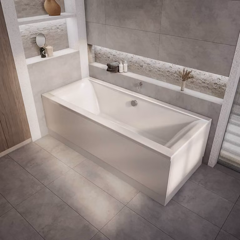 Bañera rectangular moderna Sandford en acrílico blanco sin faldones, An/P/Al: 170 x 70 x 70 cm