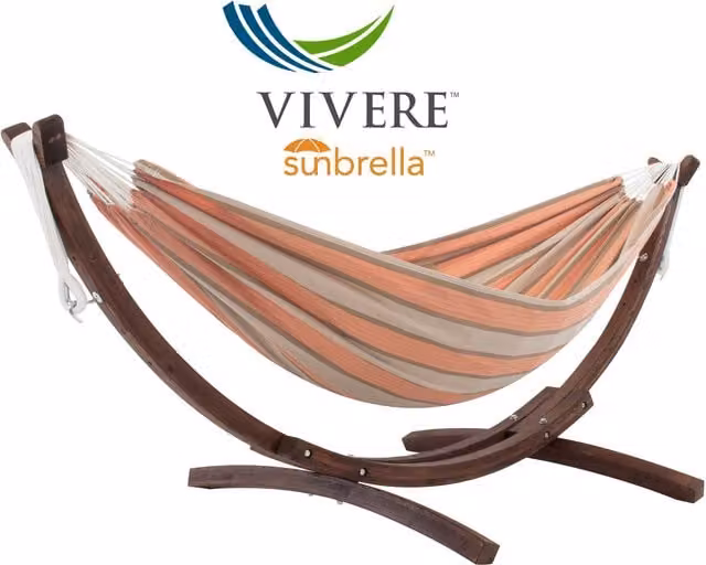Hamaca doble Vivere con soporte de pino macizo y tejido Sunbrella en color beige y multicolor, An/P/Al: 260 x 204 x 104 cm