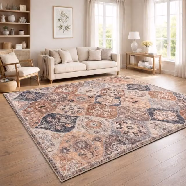 Alfombra lavable Sami beige y turquesa de estilo oriental y moderno, antideslizante, An/P: 80 x 150 cm