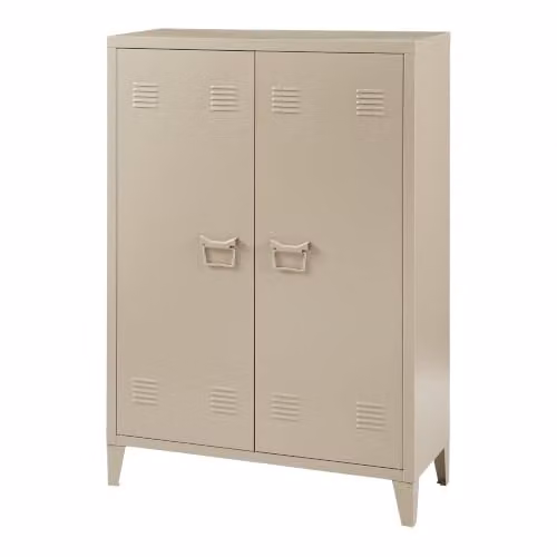 Armario de escritorio metálico Helloshop26 con 2 puertas batientes y estantes ajustables, color beige, An/P/Al: 110 x 33 x 75 cm
