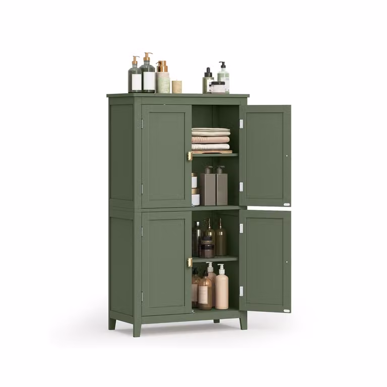 Mueble de baño VASAGLE moderno de color verde con puertas batientes y estantes internos, An/P/Al: 30 x 60 x 110 cm