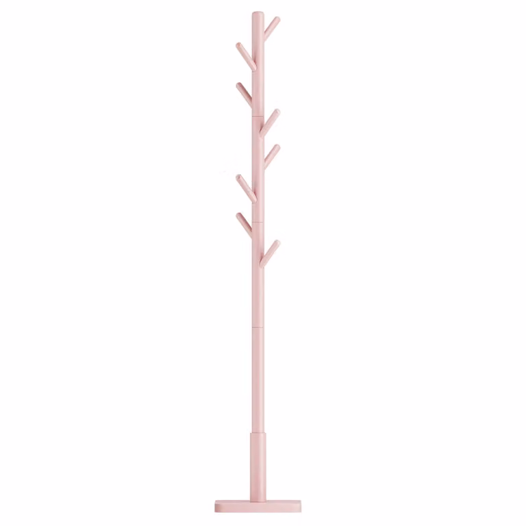 Perchero de pie VASAGLE de madera de caucho y MDF con 8 ganchos, diseño minimalista, color rosa