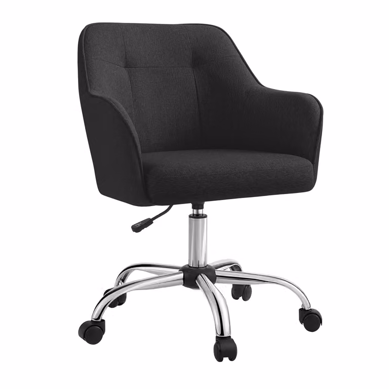 Silla de escritorio giratoria SONGMICS de terciopelo negro con reposabrazos y ruedas para oficina en casa
