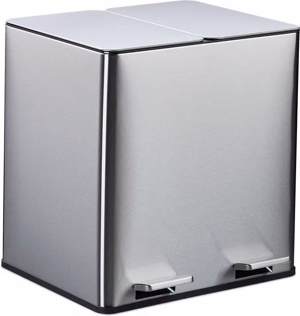 Cubo de basura de cocina Relaxdays de 2 x 15 l con pedal, filtro antiolores y cierre suave, color plateado