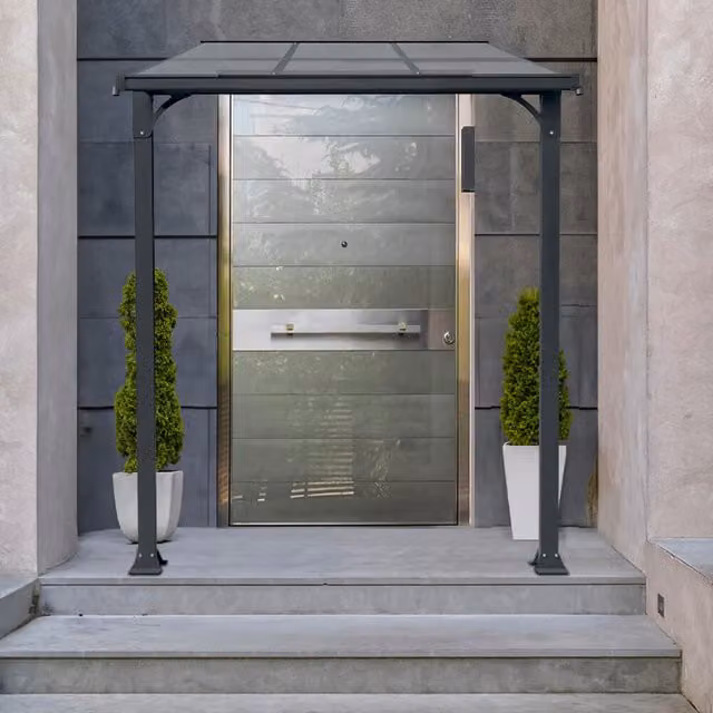 Puerta de entrada con tejadillo Home Deluxe CUBIS M de aluminio y policarbonato en color antracita, An/Al: 222 x 150 cm