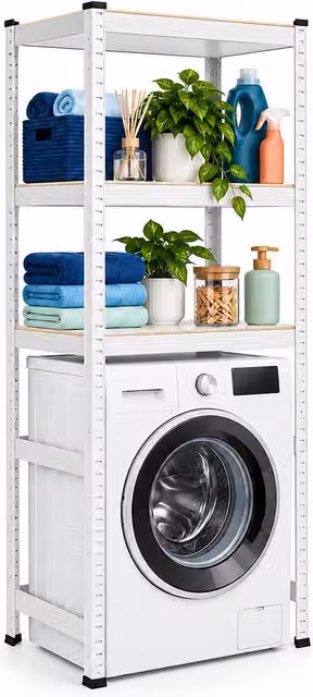 Estantería para lavadora Relaxdays con 3 baldas ajustables, metal y MDF, blanca, An/P/Al: 70 x 40 x 180 cm