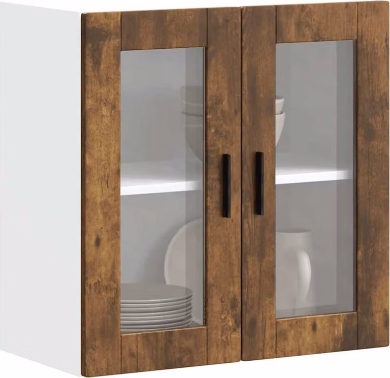 Armario de pared para cocina Syfax con puertas de cristal en color marrón y acabado mate