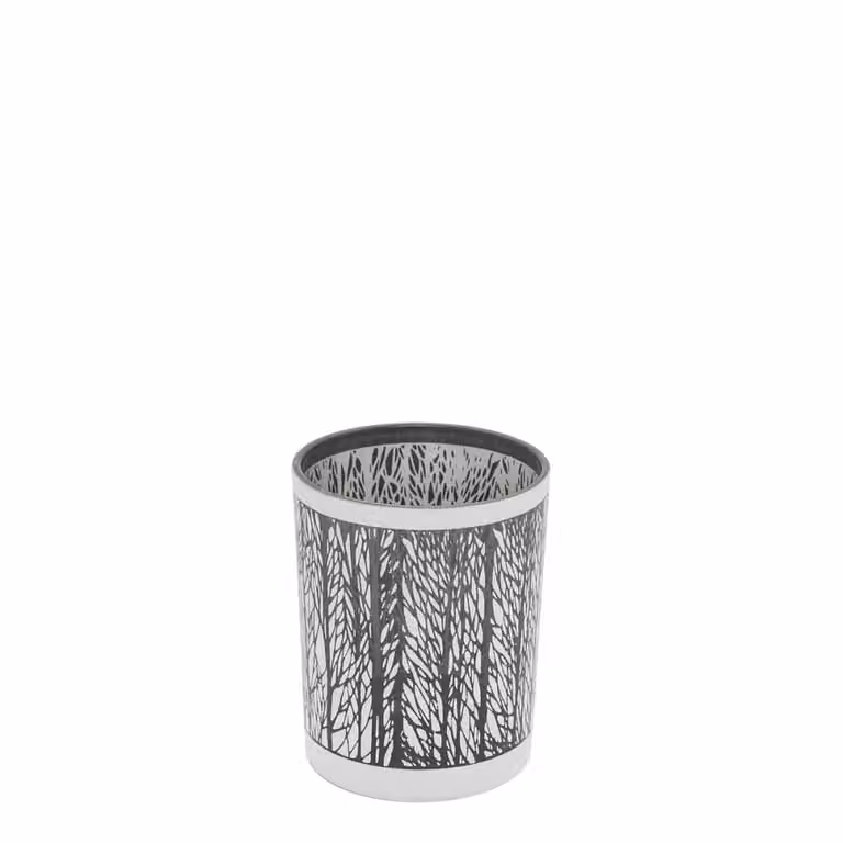 Portavelas decorativo de vidrio Sia Deco con diseño floral redondo en blanco y plateado para mesa