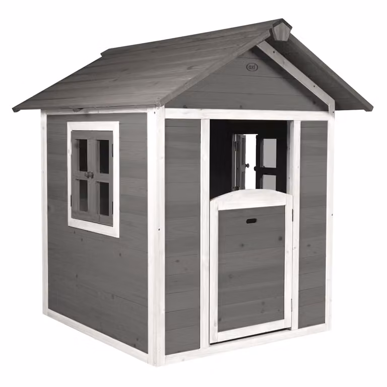 Casita de juegos infantil AXI de madera en color gris y rojo, An/P/Al: 135 x 111 x 133 cm