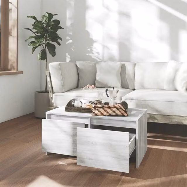 Mesa de centro moderna SYFAX rectangular en gris y blanco, An/P/Al: 90 x 50 x 41,5 cm