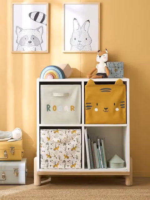 Set de 3 cajas organizadoras Hanói de Vertbaudet en textil multicolor con asas para habitación infantil
