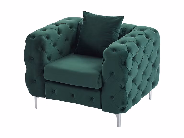 Sillón Chesterfield EDWINA de Vente-Unique en terciopelo verde con reposabrazos