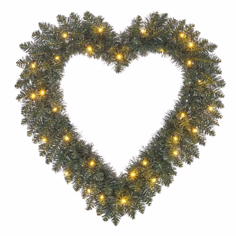 Corona decorativa de Navidad Black Box Trees, diseño floral de corazones, color verde, An/P/Al: 60 x 60 x 10 cm