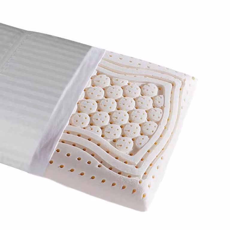Almohada de látex Relax blanca con micro-alvéolos, firmeza media-alta y funda de algodón antibacterial, An: 70 cm, Al: 40 cm, P: 1 cm