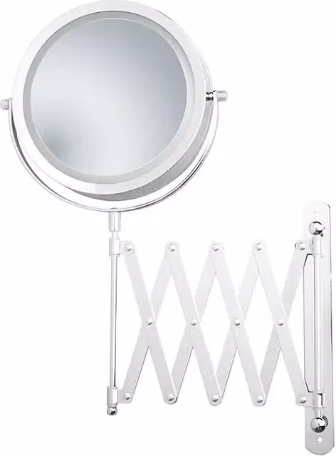 Espejo cosmético Venus redondo con luz LED y acabado plata, Diámetro: 13,2 cm