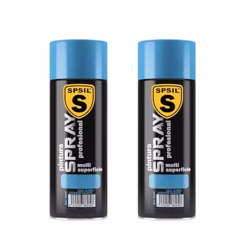 Pack de 2 unidades de Pintura Spray SPSIL Brillante Azul Celeste de 400 ml para Metal con Secado Rápido