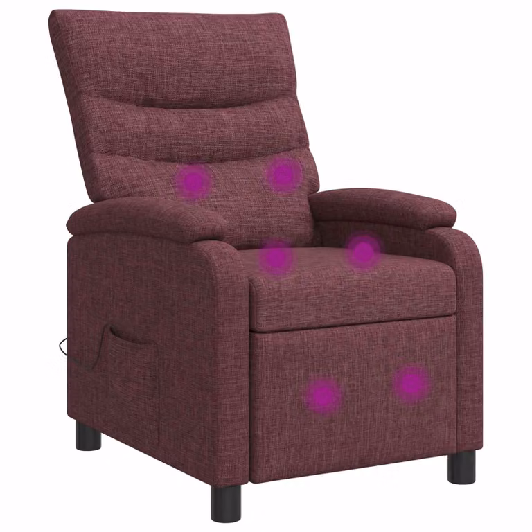 Silla de masajes reclinable vidaXL en color morado con tapicería de tela y reposabrazos