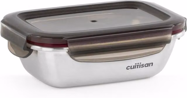 Recipiente rectangular Cuitisan Flora de acero inoxidable color plata con capacidad de 0,3 l apto para microondas y hermético