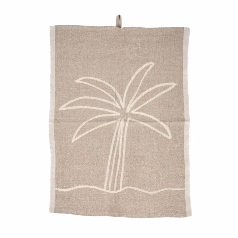 Paño de cocina de lino Bazar Bizar con diseño gráfico boho en marrón, blanco y beige, An/Al: 50 x 70 cm