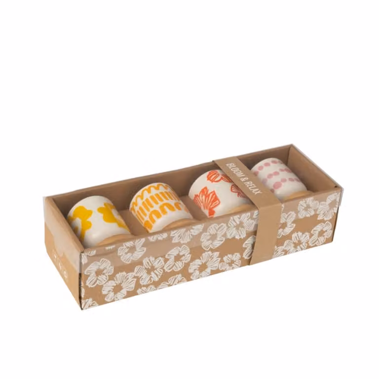 Juego de 4 tazas de café con platillos de cerámica blanca J-line An/P/Al: 5,7 x 5,7 x 6,4 cm