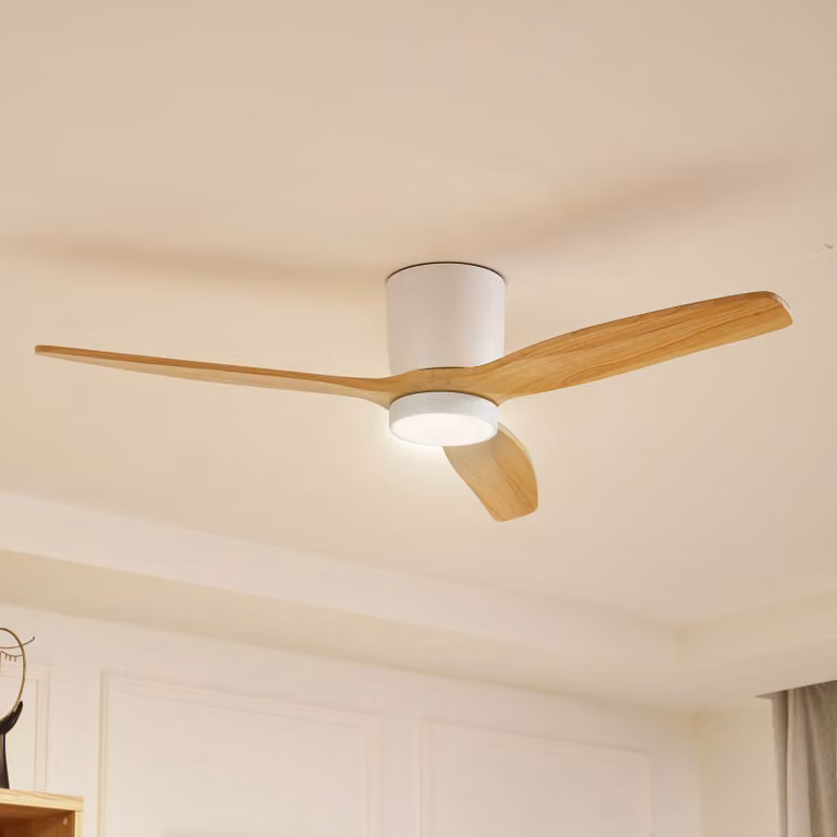 Ventilador de techo LED Lucande Faipari en madera y metal blanco, An: 132 cm