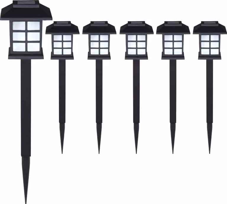 Pack de 6 luces solares LED NORTHIX de color negro con luz blanca cálida para caminos, jardín o terraza