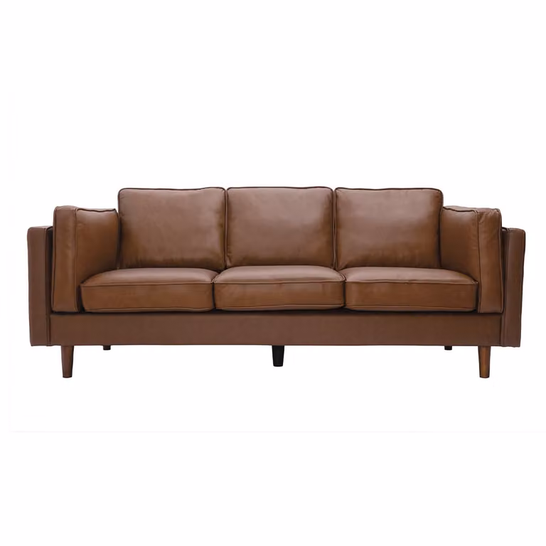 Sofá de 3 plazas Miliboo Bradley en cuero marrón de estilo vintage con estructura de madera sólida