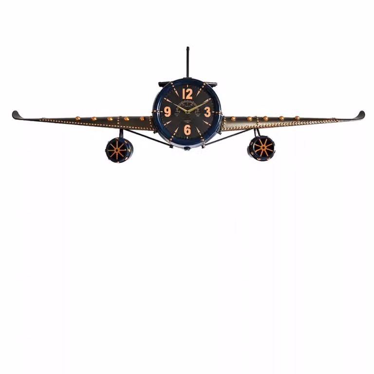Reloj de pared analógico de metal con diseño de avión industrial de Decorshopping Muebles