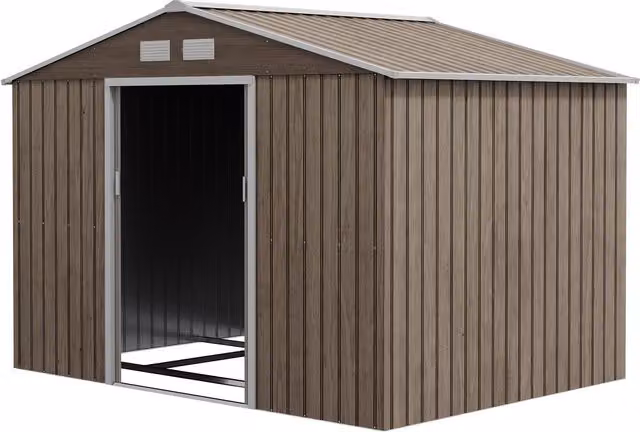 Cobertizo de jardín NORTHIX de acero galvanizado de 4,9 m², resistente a la intemperie, color marrón con ventana y puerta corredera