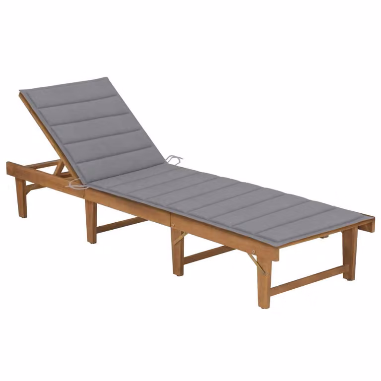 Tumbona plegable Syfax de madera de acacia con cojín gris resistente a la intemperie y reposacabezas ajustable